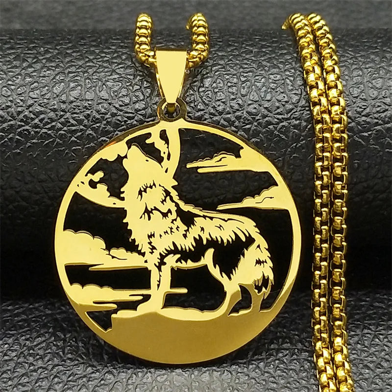 Roar Wolf Crowd Pendant Necklace For Women Men Stainless Steel Gold Silver Color Sky Animal Lover Man Chain Jewelry