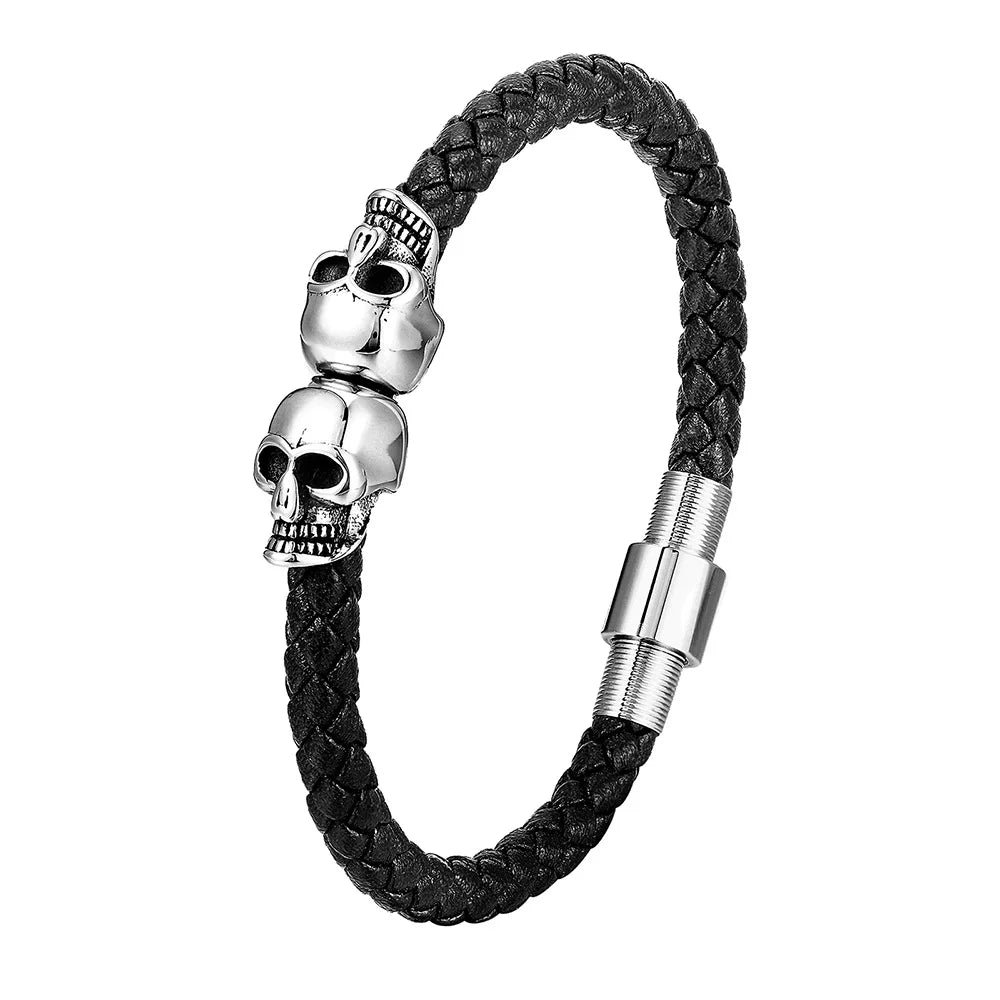 Multi-layer Bracelet Punk Stainless Steel Charm Magnetic Black Men's Leather Bracelets Skull Braided Bangles Jewelry
