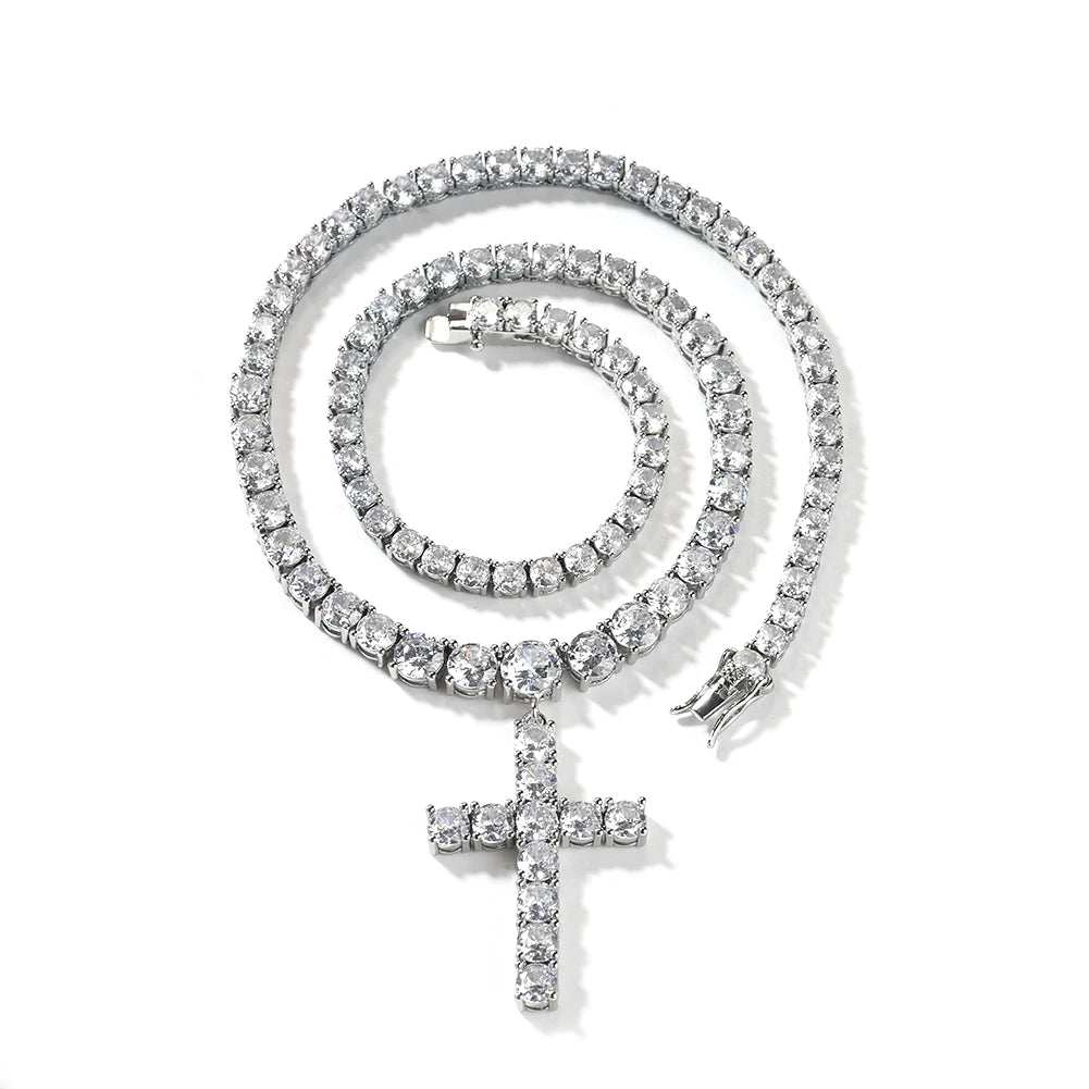UWIN Tennis Chain With Cross Full Iced Out CZ Cubic Zircon Fashion Luxurious Choker HipHop Jewelry
