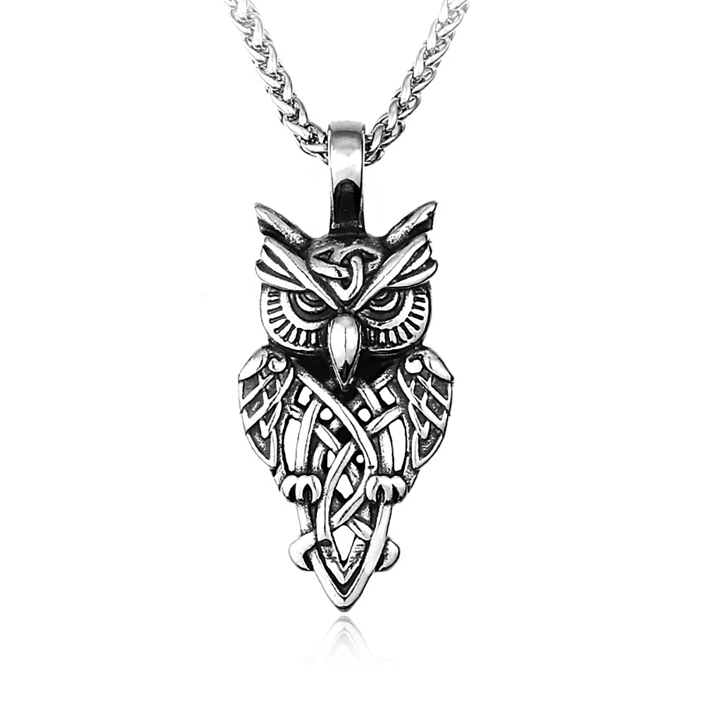 Viking Owl Stainless Steel Pendant Necklace