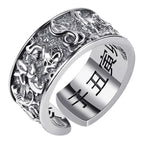 Stereoscopic Embossed Design Zodiac Mens Rings Retro Opening Adjustable Wide Ring New 925 Silver Manly Handsome Banquet Jewelry