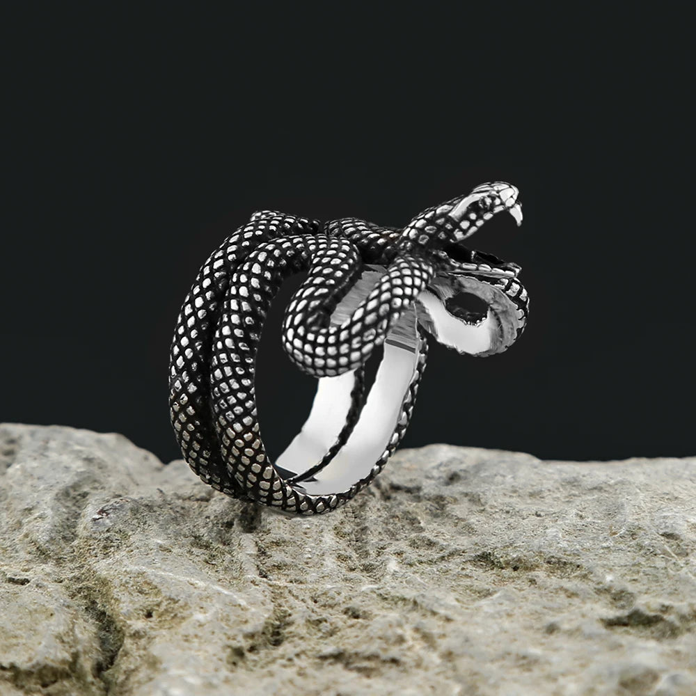 Vintage Snake Ring — Silver-Tone Stainless Steel Punk