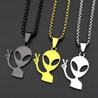 Funny Alien Yeah Pendant Necklace For Women Men Stainless Steel Silver Color Goth Streetwear Rapper Jewelry Chain