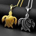 Polynesian Sea Turtle Pendant Necklace — Steel