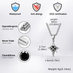 Minimalist Fashion Black Zircon Star Cross Pendant Stainless Steel Necklace for Men, Punk Hip Hop Jewelry Gifts