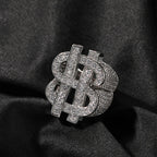 Iced Out Dollar Sign Ring for Men — Two-Tone CZ Pave