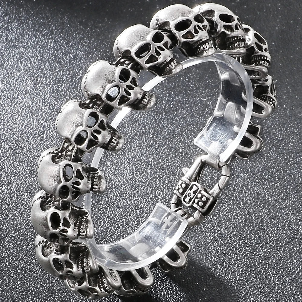 Gothic Stainless Steel Motorcycle Chain Bracelet for Man Casting Men's Bracelets of Skull Heads Skeleton Jewelry