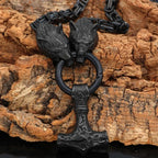 Black Chain Nordic Men Stainless Steel Wolf Head Viking Amulet Thor Hammer Pendant Necklace Viking King Chain