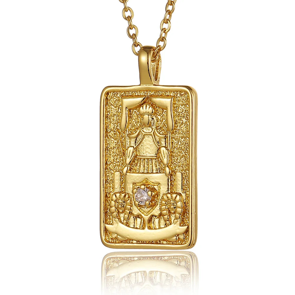 22 Style Classic Tarot Card Pendant Necklace Double Sided Zircon Tarot Necklace Major Arcana Empress Sun Star Sign