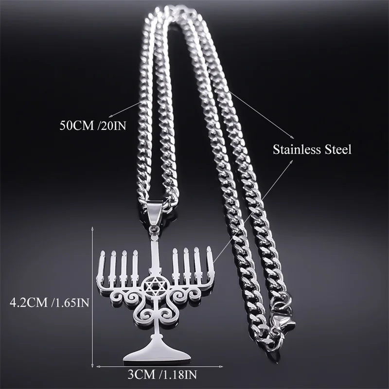 Jewish Menorah Star of David Pendant — SS