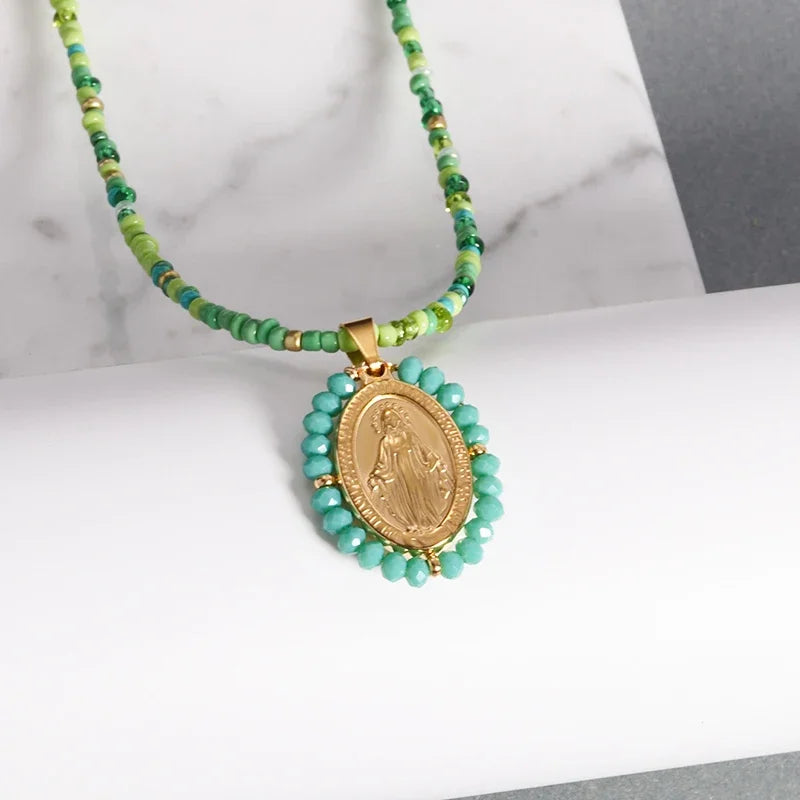 Stainless Steel Christian Virgin Mary Pendant Our Lady of Guadalupe Necklace Women's Religious Lucky Amulet Jewelry Gift