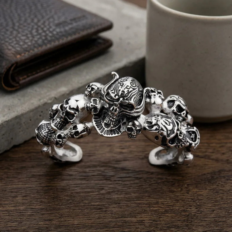 KALEN Dark Knight Stainless Steel Skull Bangle Punk Hip Hop Men's Bracelet Fashion Jewelry Halloween Decorations Birthday Gifts