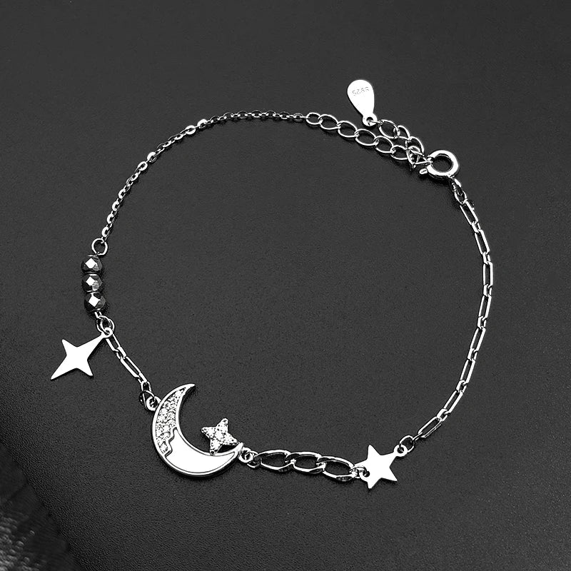 Star Silver Bracelet Sterling Zircon Moon Mystical