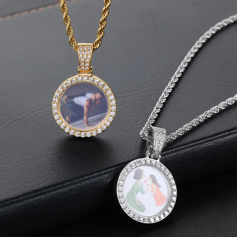 Iced Out Photo Pendant Necklace 26MM