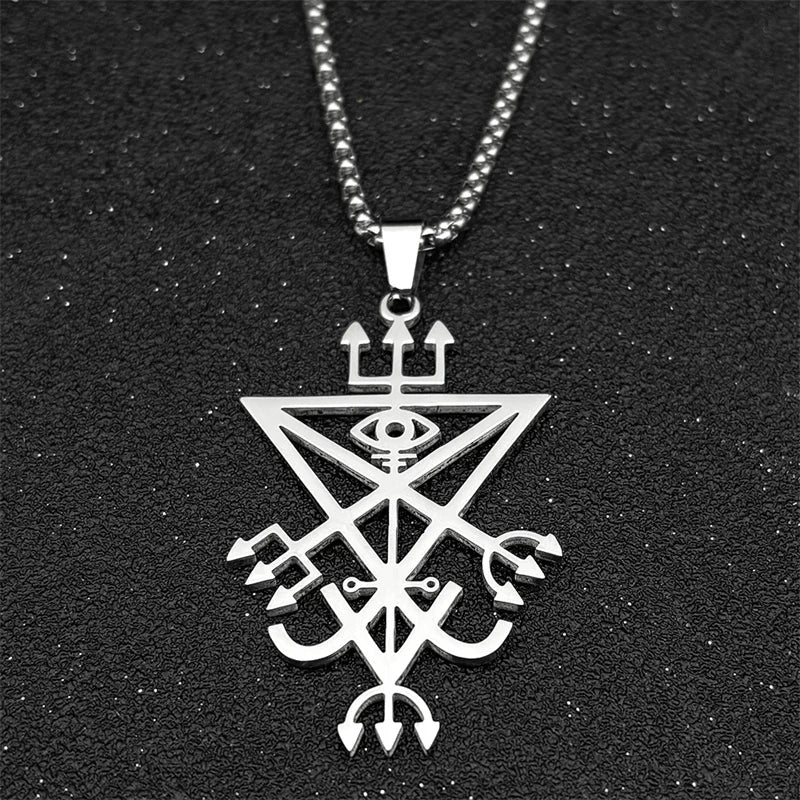 Sigil Lucifer Silver Long Necklace — Stainless Steel