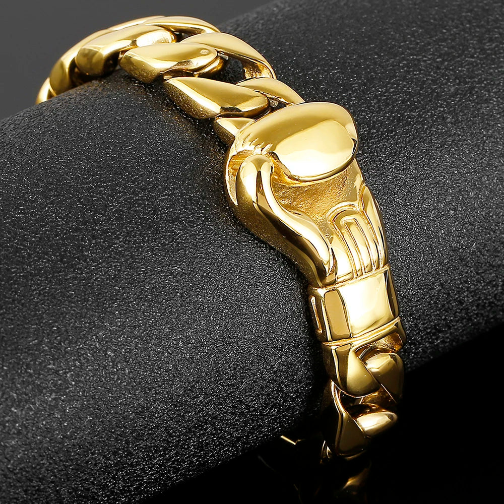 15MM Vacuum Plating Gold Color Men's Cuban Link Chain Bracelet Punk 316L Stainless Steel Boxing Gloves Style Bracelet