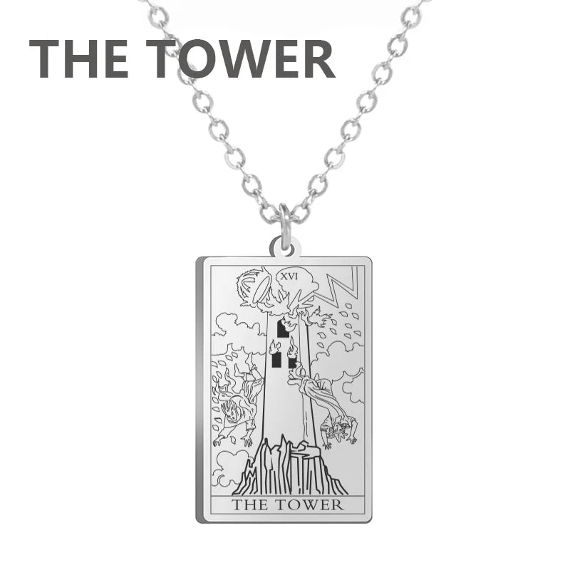LIKGREAT Tarot Card Necklace Major Arcana Tarots Stainless Steel Necklaces Divination Jewelry Birthday Gift for Women