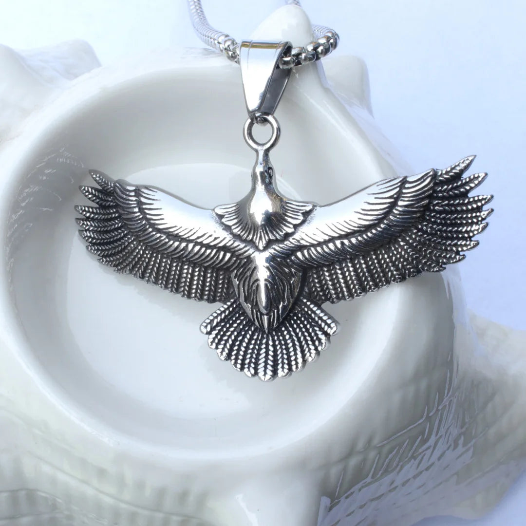 Silver Eagle Pendant Necklace Stainless Steel