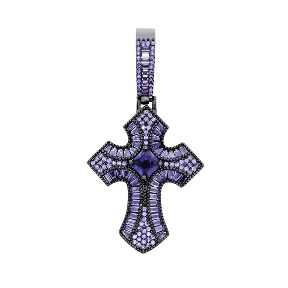 New Iced Out Bling CZ Cross Pendant Necklace Silver Color Prong Setting Cubic Zirconia Jesus Charm Men Women Hip Hop