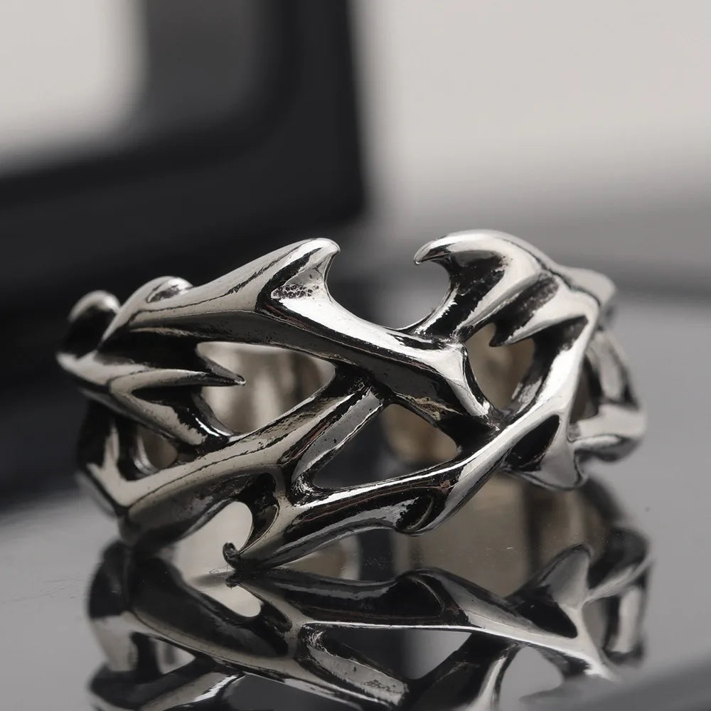 Creative Retro Irregularity Thorns Stainless Steel Opening Rings Gothic Punk Finger Ring for Men Women Personality Jewelry Gifts