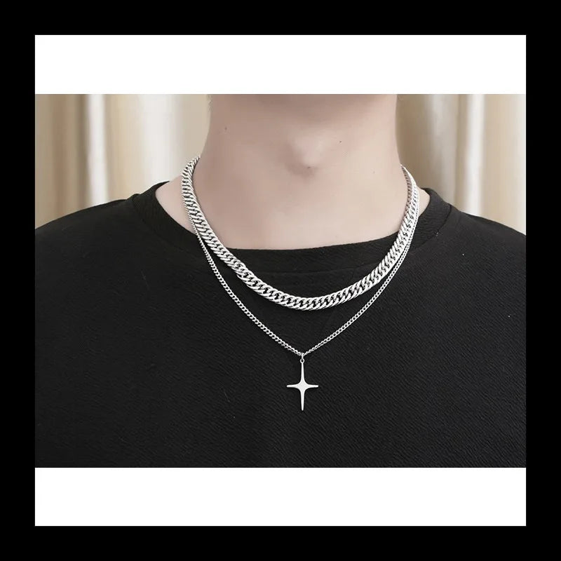 Double Cuban Chain Necklace — Stainless