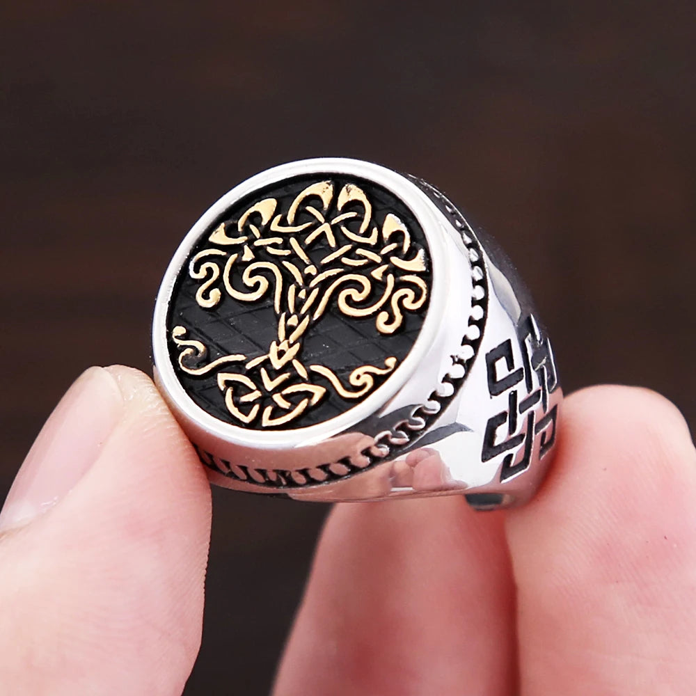 Tree Of Life Steel Ring Vintage Nordic Viking