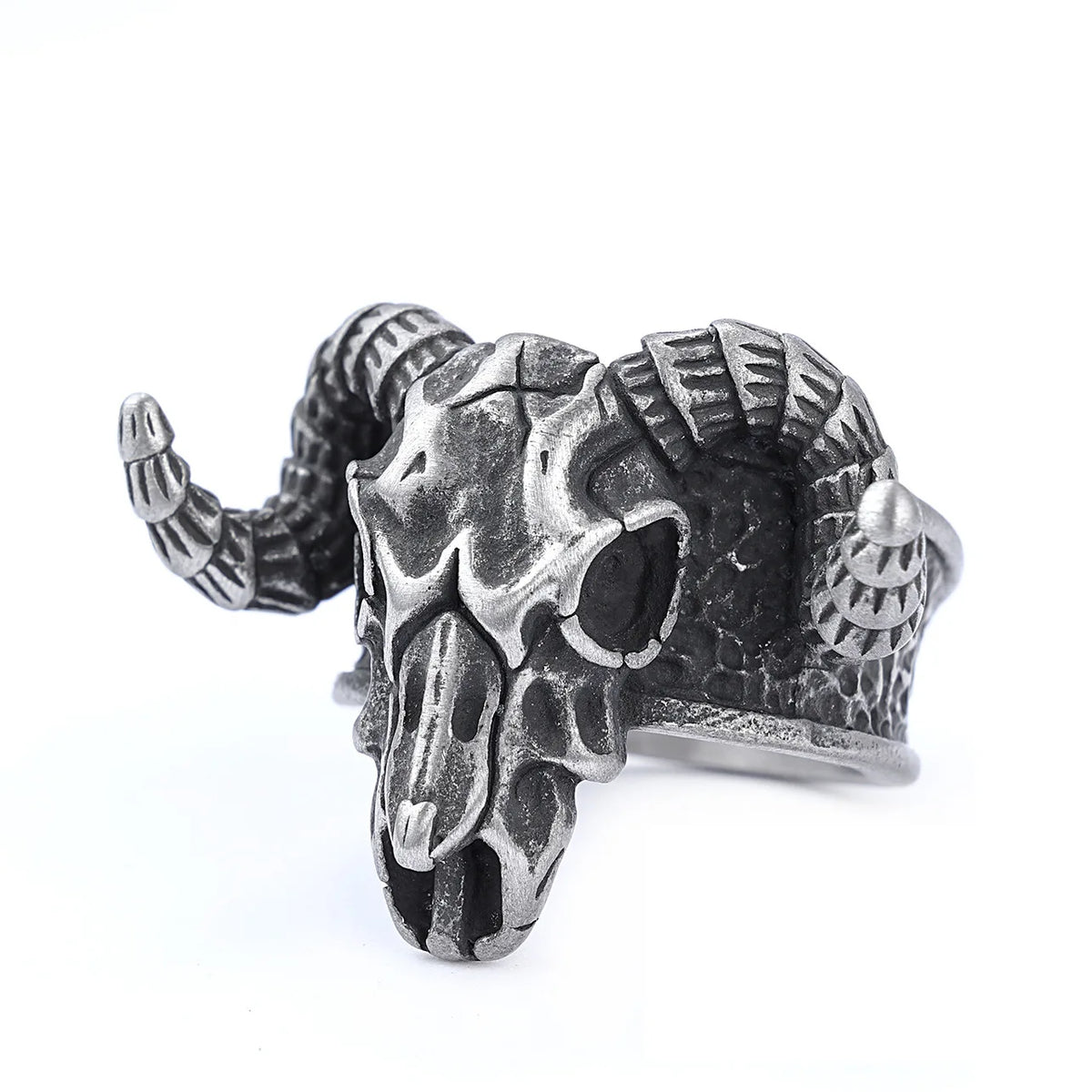 316L Nose Viking Ancient Dish Sheep Head Skull Man Ring Vintage Opening Animal Jewelry with wooden box