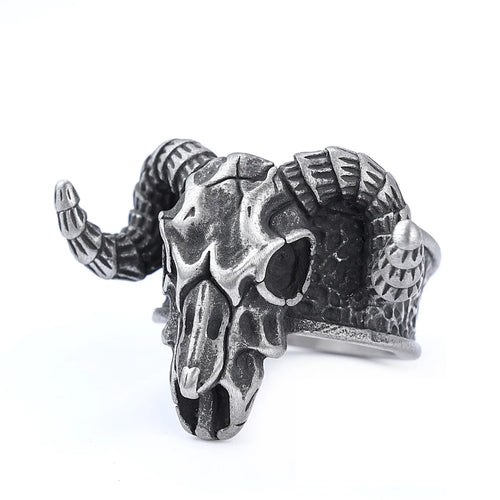 316L Nose Viking Ancient Dish Sheep Head Skull Man Ring Vintage Opening Animal Jewelry with wooden box