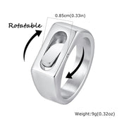 Rotatable Stainless Steel Spinner Ring for Men, Geometric Square Fidget Band Silver Color Daily Wear Jewelry Gift Size