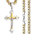 Crystal Crucifix Jesus Byzantine Chain Necklace — Stainless Steel