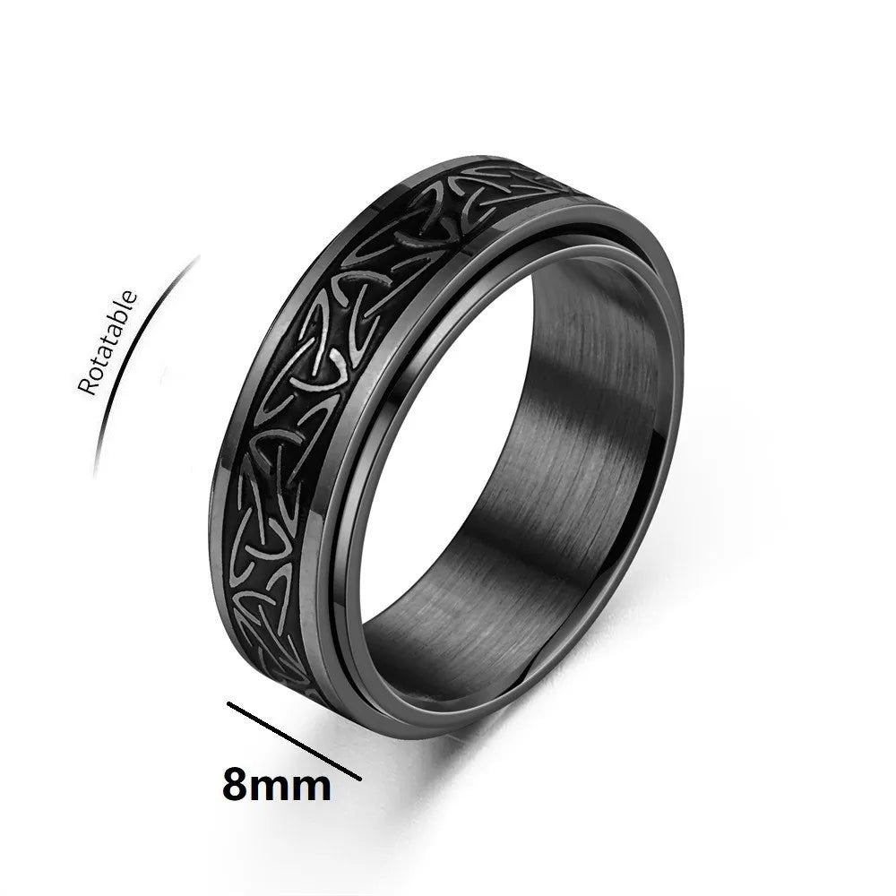 Celts Triangle Knot Stainless Steel Fidget Ring Men Rotatable Decompressionanti Stress And Anxiety Cool Ring Boyfriend