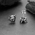 Japanese Oni Hannya Mask Stud Earrings — Stainless Steel