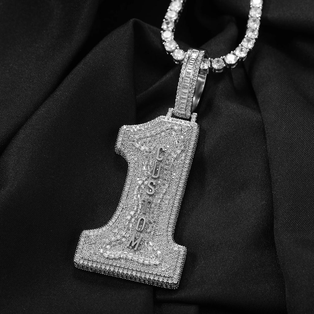 Uwin Big Size Number 1 Pendant Custom Vertical Small Stainless Steel Letters Pendant Micro Paved Out CZ Necklace Hiphop Jewelry