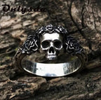 Unique Black Mens Flower Skull Ring 316L Stainless Steel Heavy Rings for Men Male Bijoux Punk Biker Fashion Party