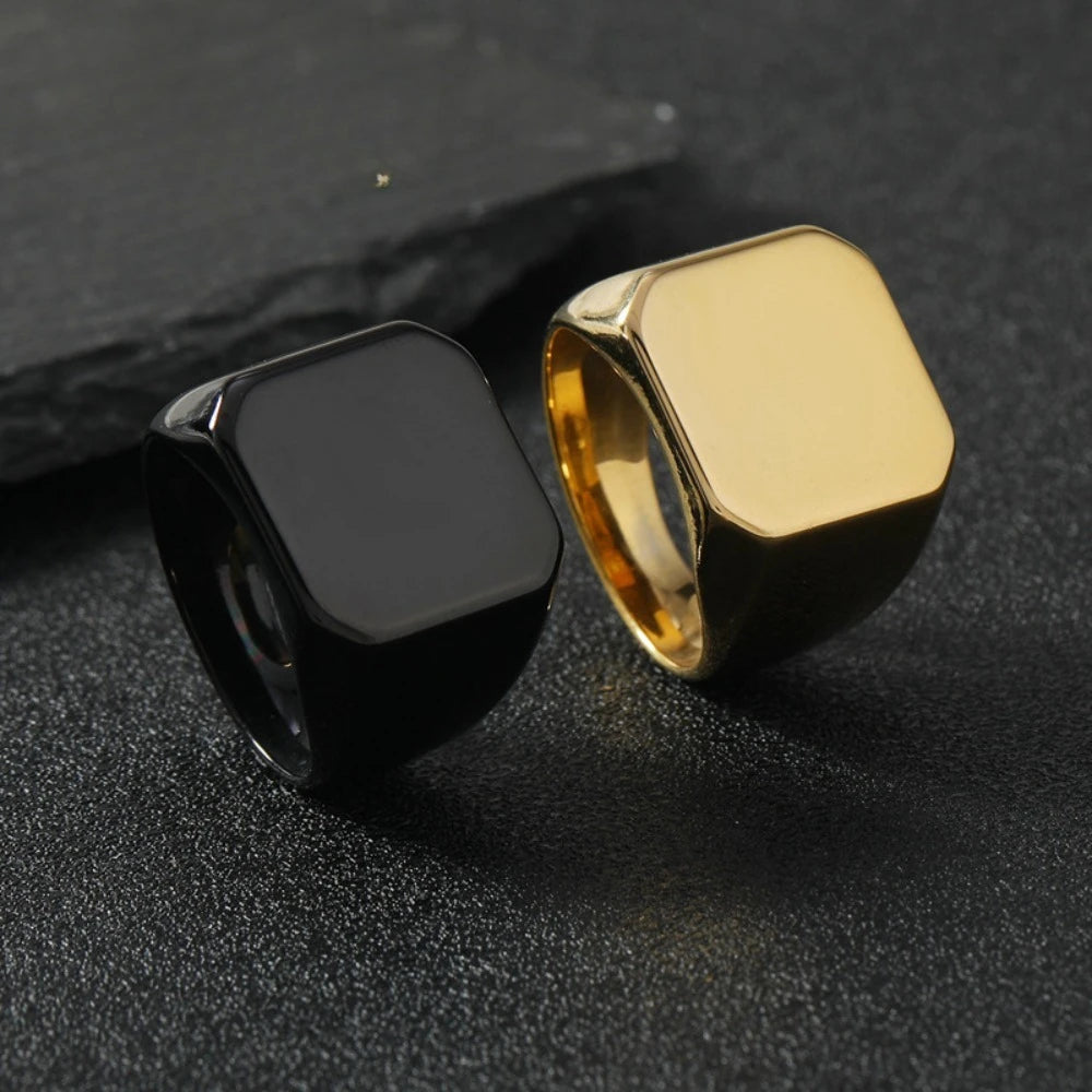 Simple Personality Geometry Beveled Smooth Surface Large Square Stainless Steel Rings for Men Trendy Punk Jewelry Accessory Gift