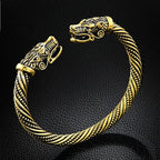 Classic Animal Viking Double Wolf Head Adjustable Bracelet Men Stainless Steel Bracelet Fashion Double Snake Heads