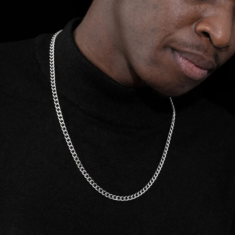 Silver Cuban Chain Necklace Stainless Steel 3/5MM