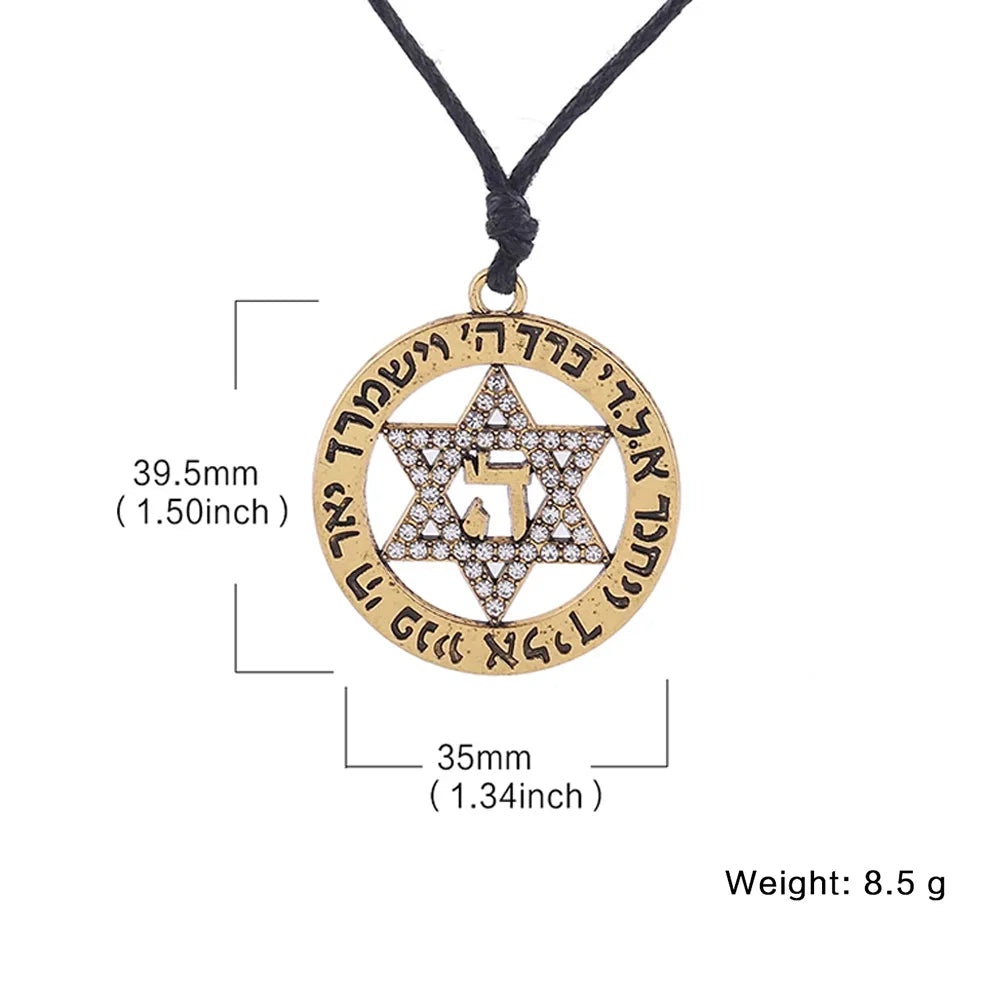 Jeshayuan Star Of David Pendant Necklace With Rhinestone Stainless Steel Hebrew Letter Jewish Talisman Jewelry Necklace