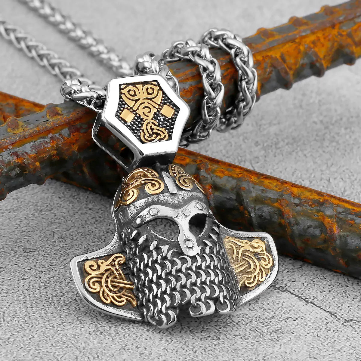 Nordic Odin Crow Skull Pendant Necklace Gothic Stainless Steel Raven Skull Compass Rune Necklace for Men Punk Jewelry
