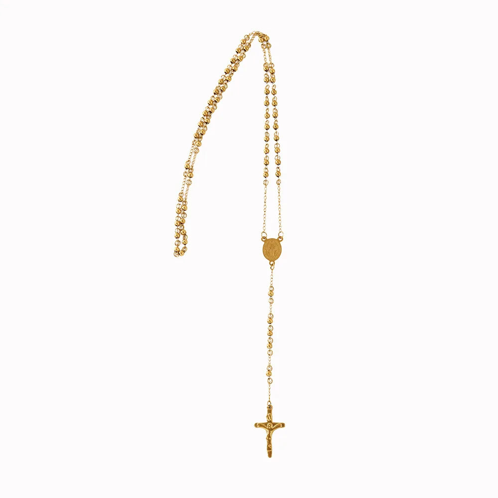 Rosary Beads Necklace Jesus Cross Pendant 4mm — Stainless Steel