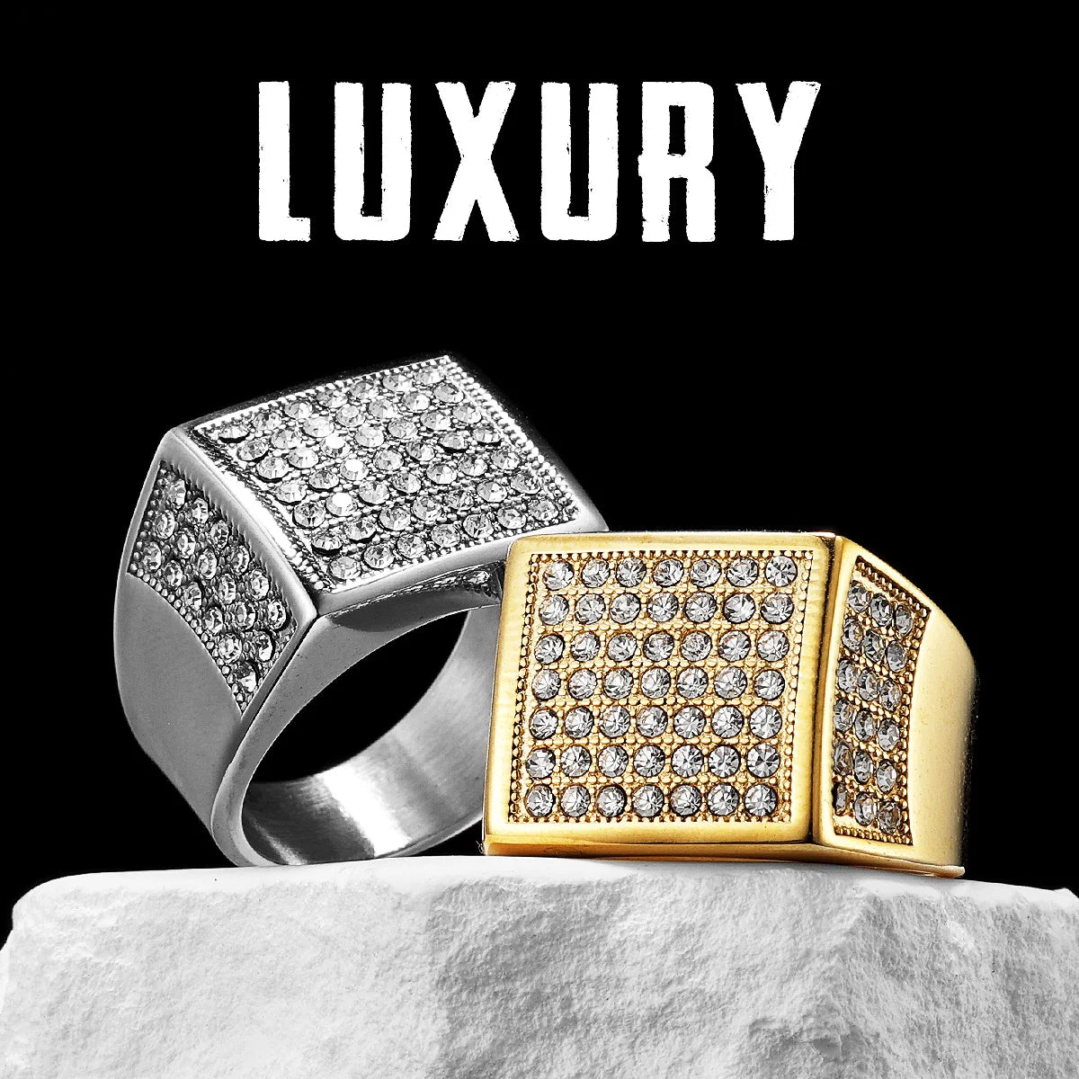 Square Gemstone Ring — Stainless Steel