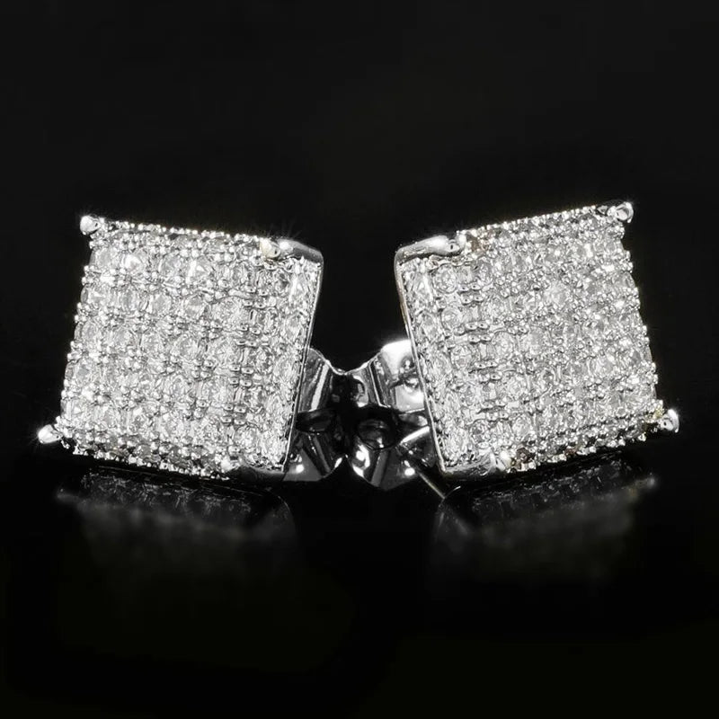 Iced Out Square Micro Pave CZ Stud Earrings for Men & Women