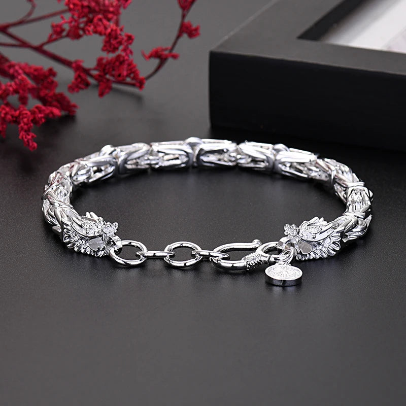 Fine luxury Silver original dragon head Chain bracelets for men's fashion jewelry party wedding Holidays gifts