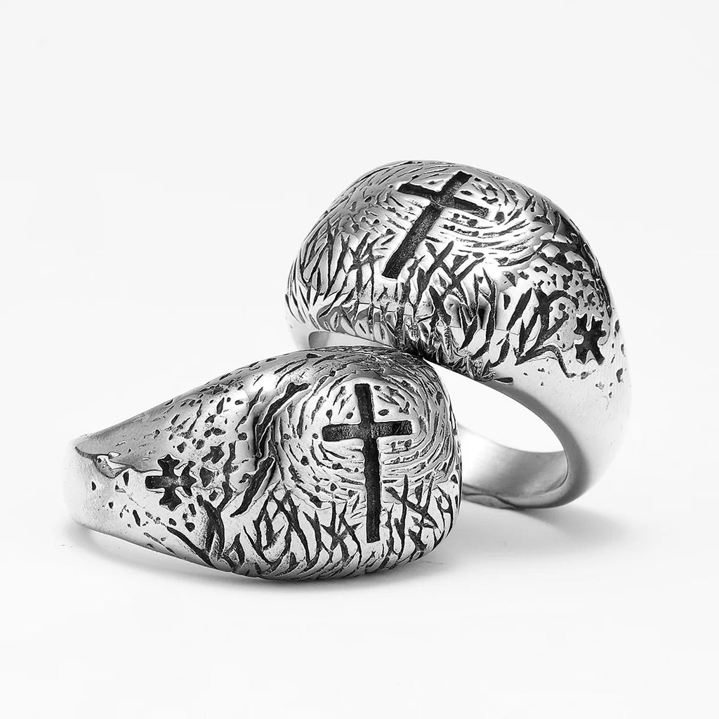Vintage Cross Ring — Stainless Steel