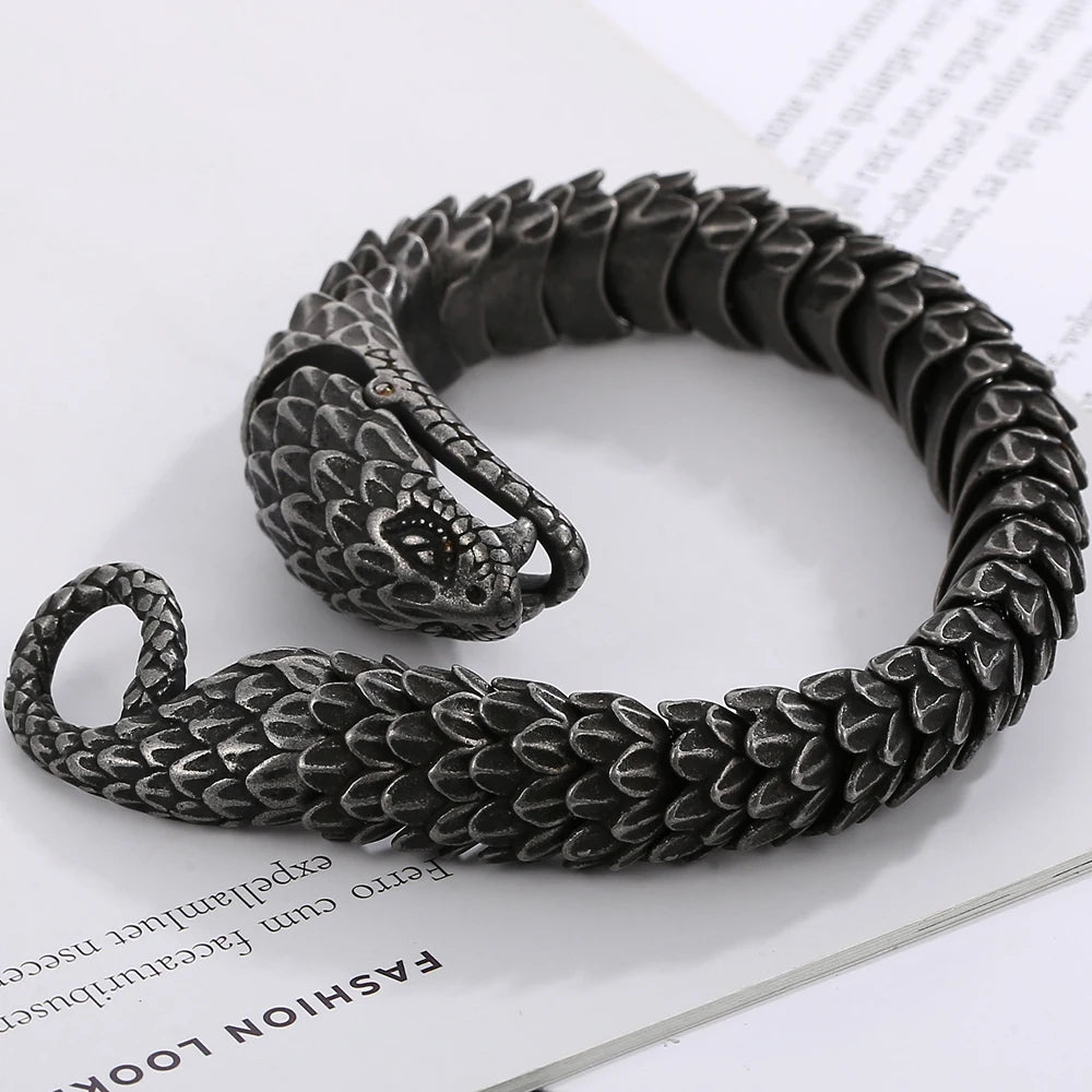 Cool Solid 316L Stainless Steel Snake Body Link Chain Man Bracelet for Men Male Men's Bracelets 8.7" Punk Rock Metal