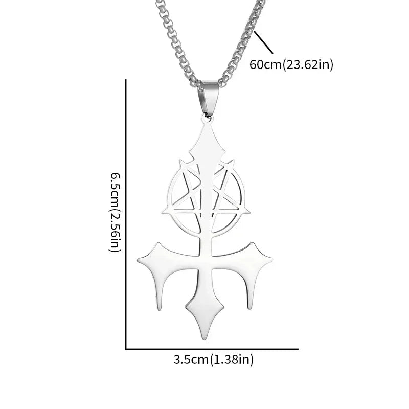 Stainless Steel Inverted Pentagram Devil Symbol Pendant Necklace Men's Gothic Trident Cross Evil Power Jewelry