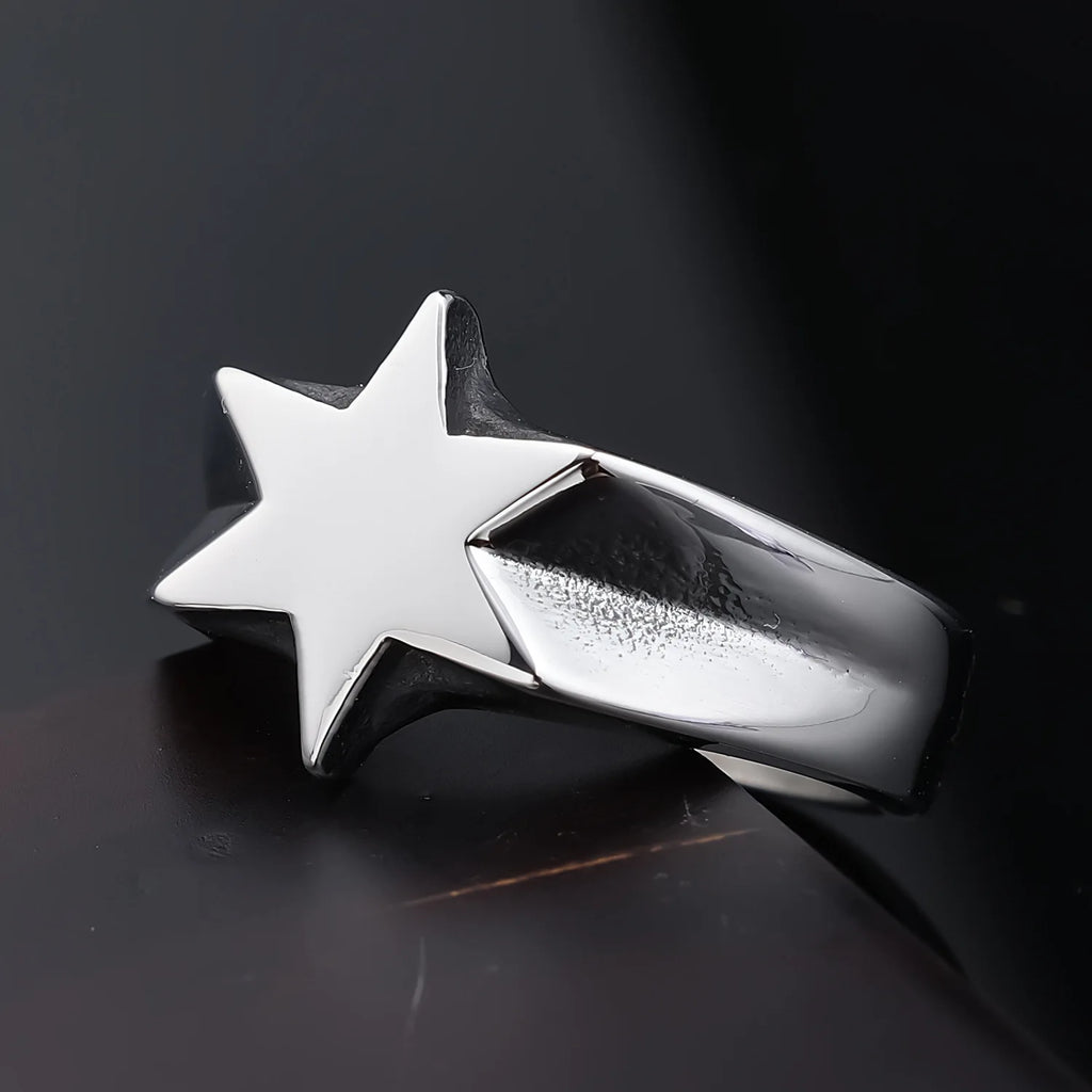 Simple Six-Point Star Band Ring — Stainless Steel