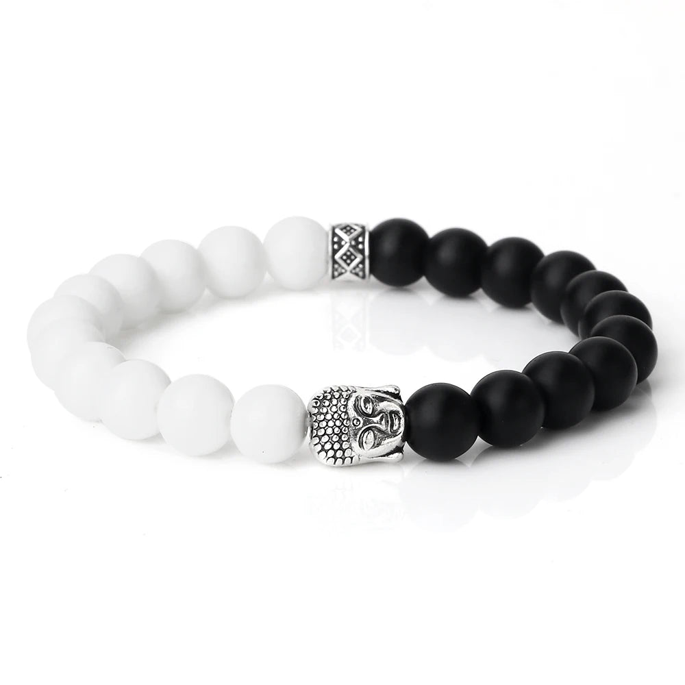 Tibetan Buddha Head Bracelets 8MM Natural Stone Tiger Eye Lava Beads Bangles For Women Men Fashion Couple Prayer