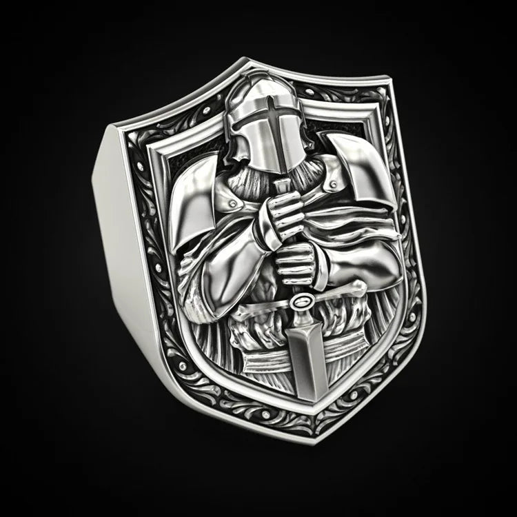 Huaya Men's Unique Temperament Knight Pattern Stamp Ring Retro Delicate Silver Color New Ring Jewelry Personality