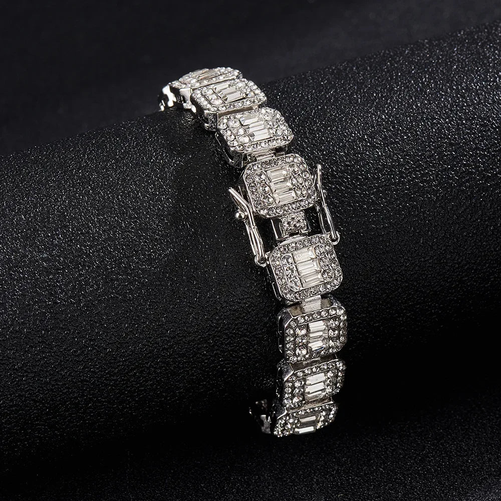Iced Out Square Cluster Tennis Chain Bracelet 12mm — Two-Tone